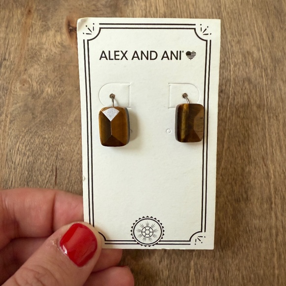 NWT Alex and Ani Genuine Tiger's Eye and Sterling Silver Earrings - Picture 1 of 2